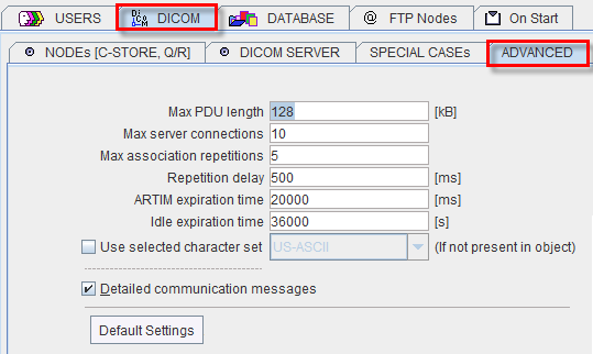 Advanced DICOM Settings